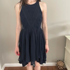Navy, asymmetrical ruffle hem dress